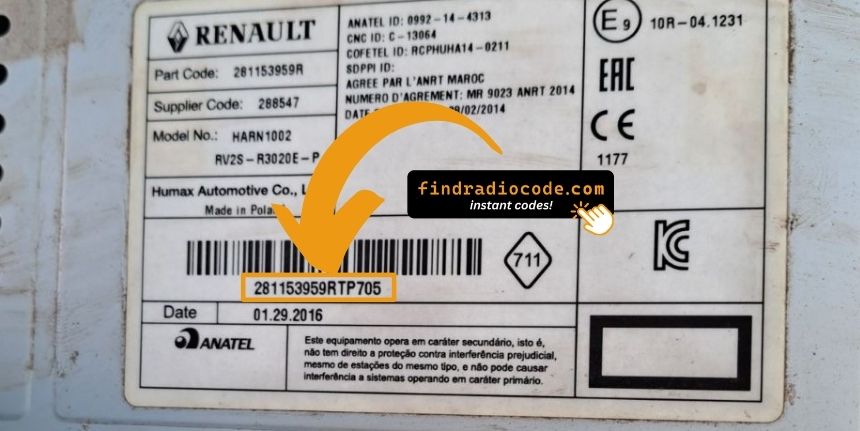 Renault radio serial number 2811 label
